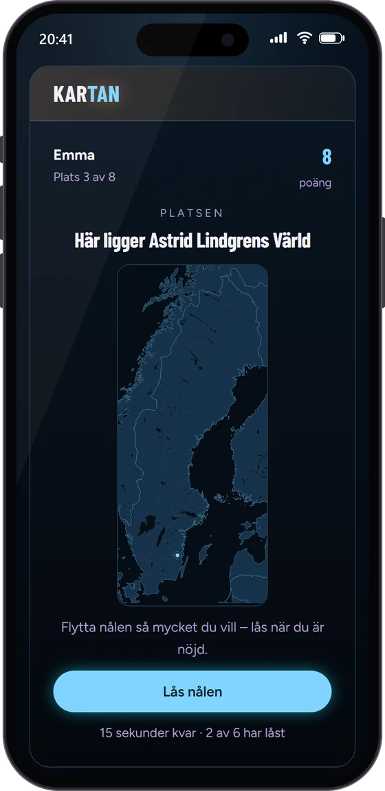 Samma stund i Kartan i en spelares mobil