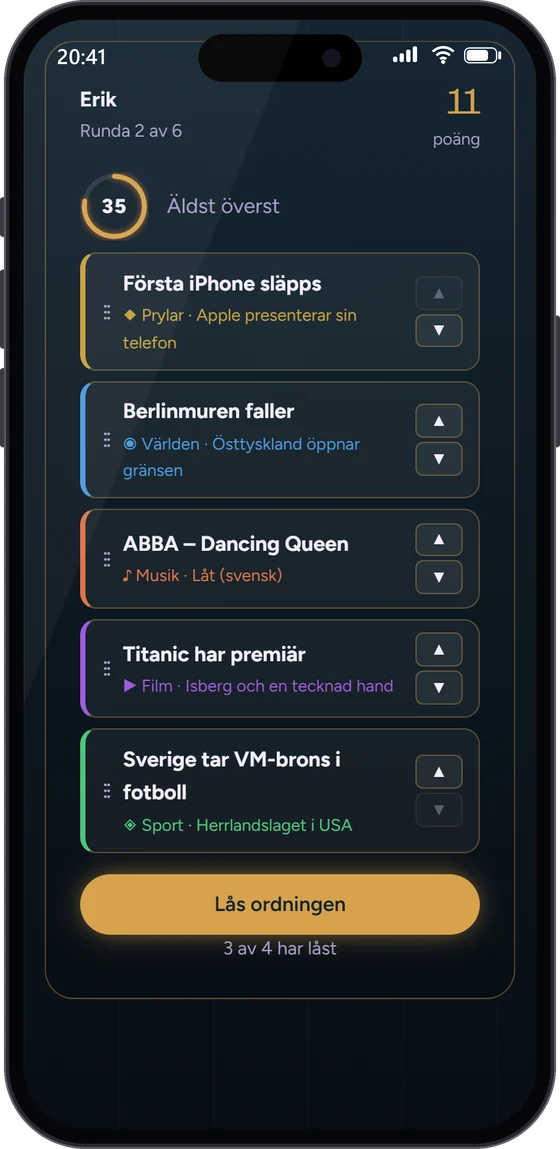 Samma stund i Årtalet i en spelares mobil